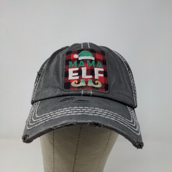 KBethods Women's Christmas Hat Gray Mama Elf Embroidered Distressed - Picture 2 of 13